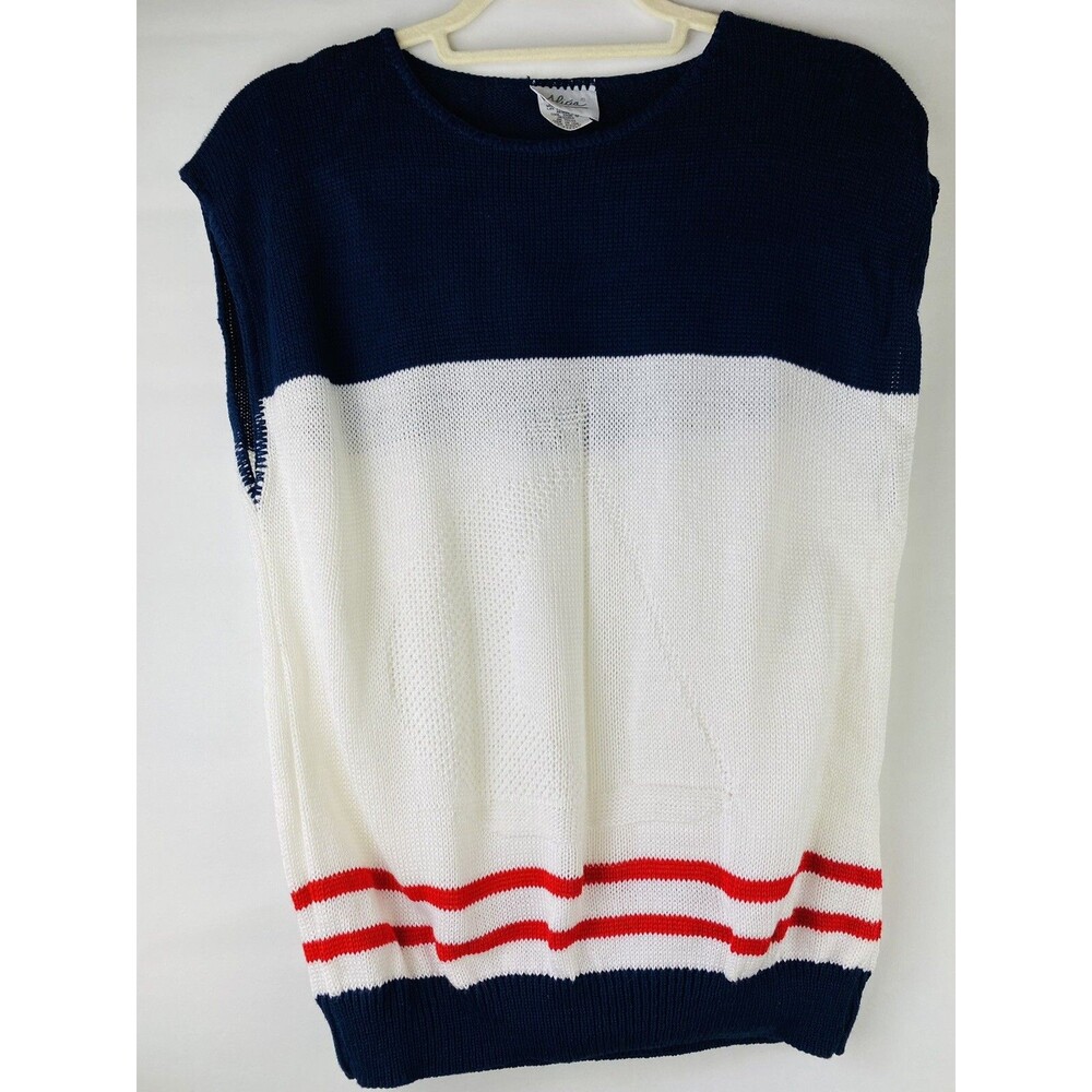 Vintage Alicia Sweater 1980’s Red, White Blue Nautical Sailboat Acrylic Knit